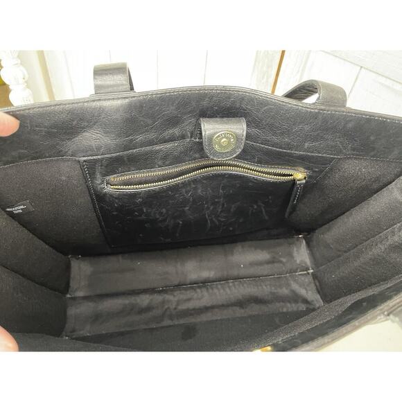 Nordstrom Black Leather Tote Bag Shoulder bag Croco Accent Career Carry All - Picture 2 of 9